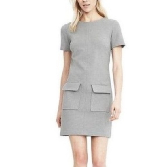 Banana Republic Ponte Pocket Shift Dress Light Grey Crew Neck Women's Medium - Picture 3 of 15